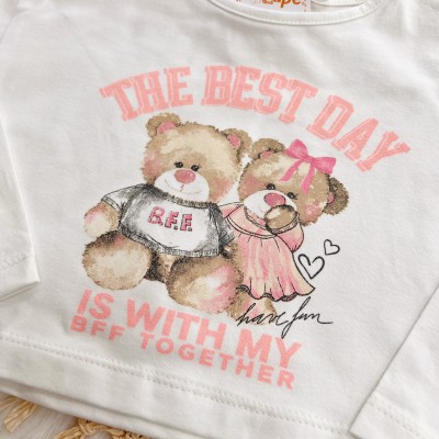 Conj. Blusa Manga Longa The Best Day e Short Saia Losango - Off White